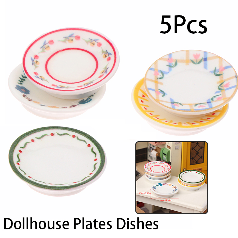 Art Craft House - 5Pcs 1/12 Dollhouse Mini Plates Dishes
