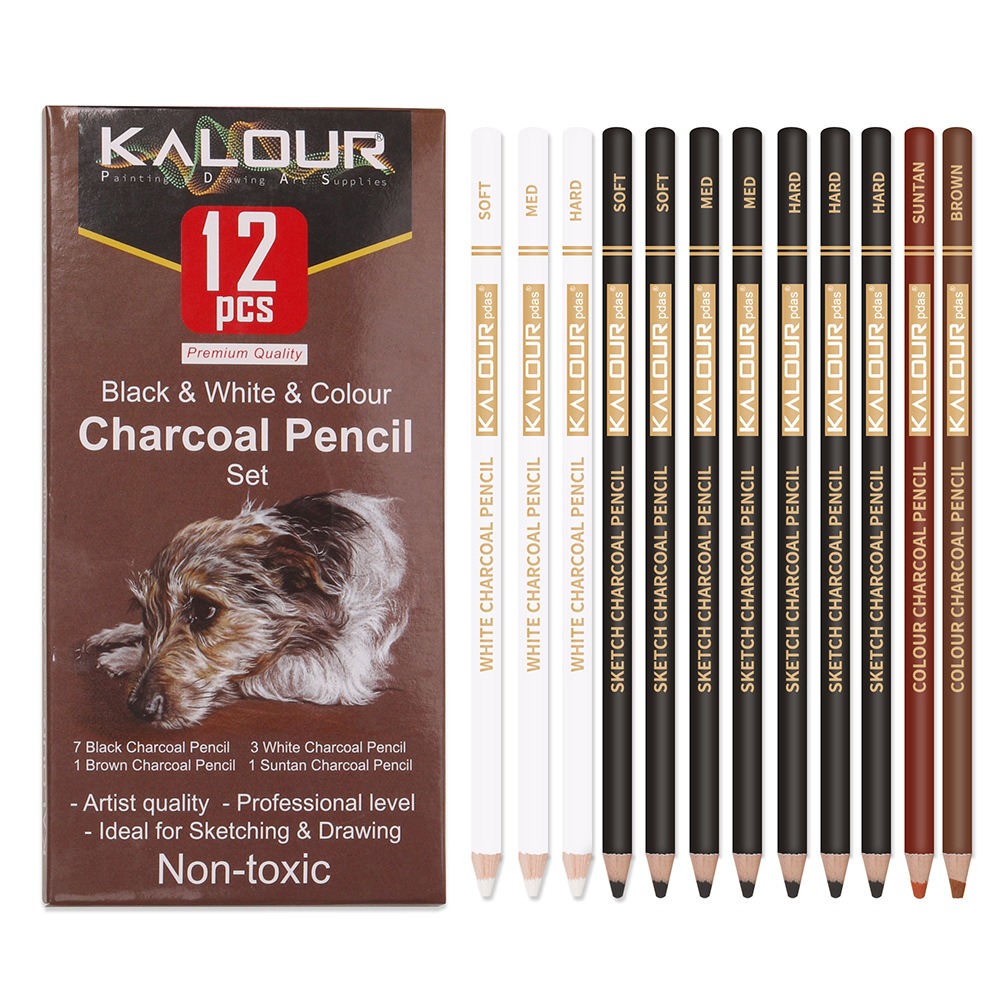 Chalk Pastel Set - KALOUR Colored Charcoal Pencils Set, Professional